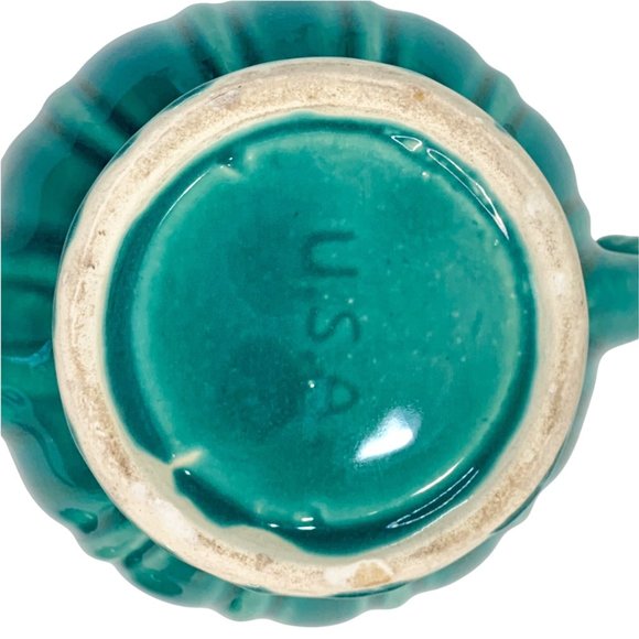 “SOLD” Vintage Shawnee Tea Pot MCM Ribbed Drape Pottery USA 1940s 40s Green - Picture 11 of 11